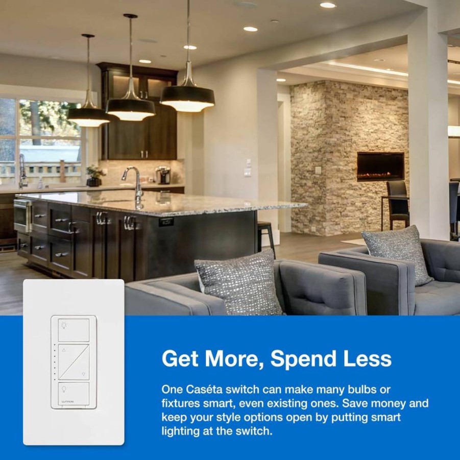 Lutron Caseta Smart Dimmer Switch Kit with Hub - 2 Dimmers, 2 Pico Remotes, 2 Wall Plates - Works with Alexa, Google Home, Apple HomeKit - No Neutral Required, 3-Way Compatible, 150W, P-Bdg-Pkg2W-A