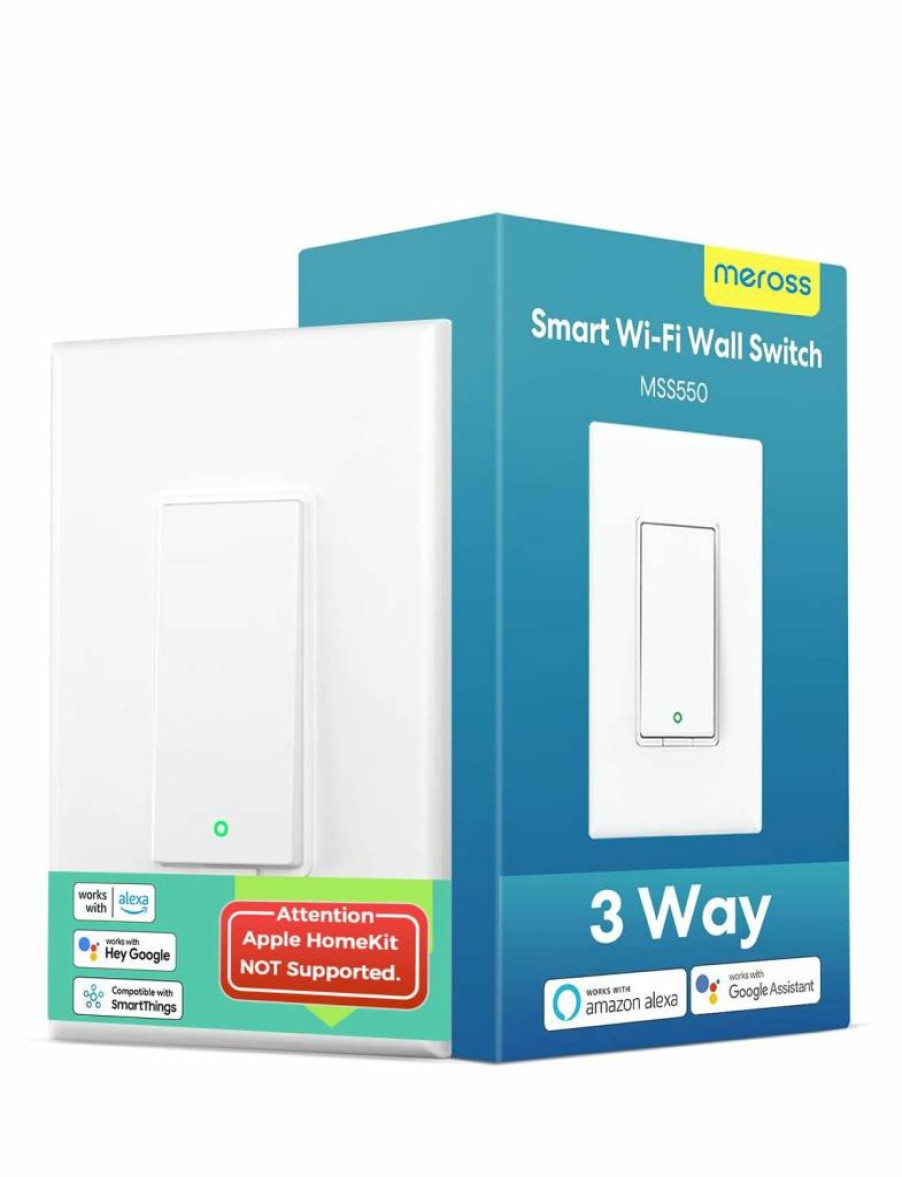 Meross 3-Way Smart Switch 2 Pack - Apple HomeKit, Alexa, SmartThings Compatible, Wi-Fi Light Switch with Remote Control & Scheduling, Neutral Wire Required, 2.4GHz Only