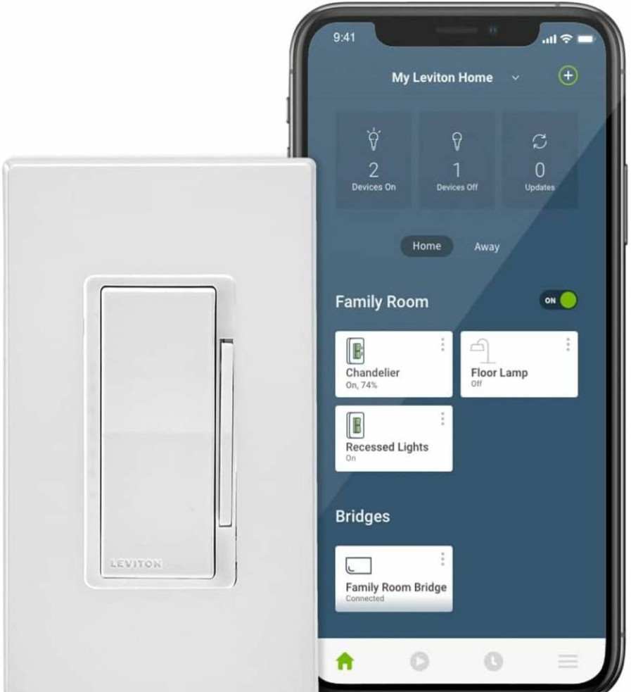 Leviton Decora Smart Wi-Fi Dimmer Switch DN6HD-2RW - Works with Alexa, Google Assistant, Apple HomeKit, No Neutral Required, 3-Way Compatible, White
