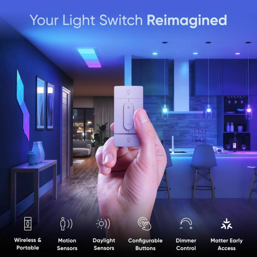 Nanoleaf Sense+ Smart Light Switch with Motion & Daylight Sensors, Matter Compatible, Wireless Dimmer, 6 Custom Actions, Works Exclusively with Nanoleaf Lights