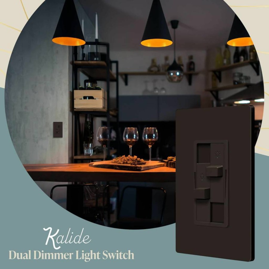 TOPGREENER Kalide Dual Load Dimmer Switch for LED/CFL, No Neutral Wire Required, Single Pole 120V, 200W Capacity, Full Range Dimming, Brown (TGDDS-BR)