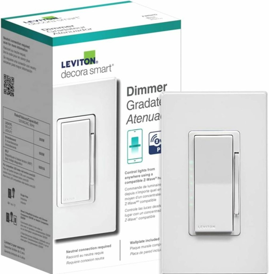 Leviton Decora Smart Dimmer Switch Z-Wave 800 Series (ZW6HD-1RW) for Home Automation