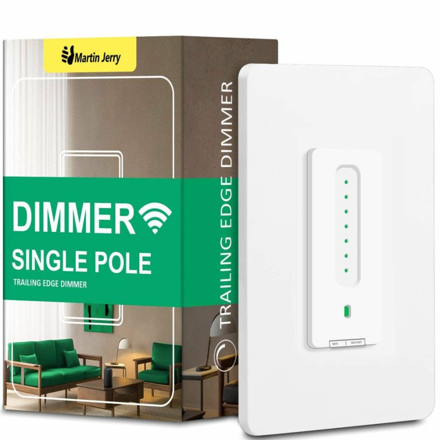 Martin Jerry Smart Dimmer Switch for Alexa & Google Home - 2.4GHz WiFi, Neutral Wire Required, Trailing Edge Dimmer, Smart Life App Compatible
