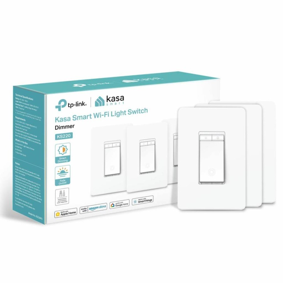 Kasa Smart Wi-Fi Dimmer Switch KS220P3 (3-Pack) - Apple HomeKit, Alexa & Google Home Compatible, No Hub Required, Neutral Wire Needed, UL Certified, Single Pole, White