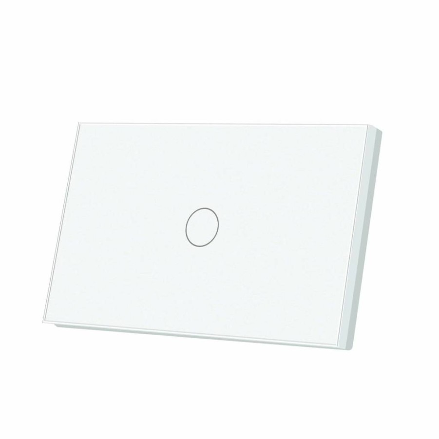 LOUYSGEN No Neutral Wire Touch Light Switch - 1 Gang Tempered Glass Panel, 1000W Max, FCC Certified, Modern White Wall Switch