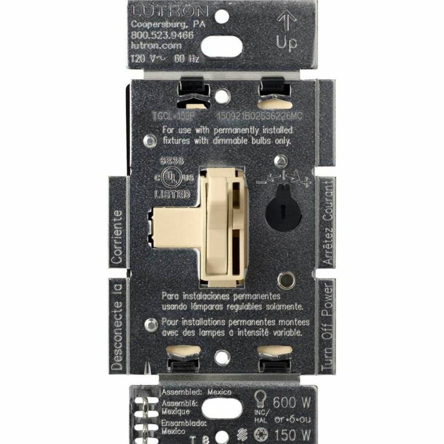 Lutron AYCL-153P-WH Ariadni/Toggler LED+ Dimmer Switch for Dimmable LED, Halogen, Incandescent Bulbs, 150W, Single-Pole/3-Way, White