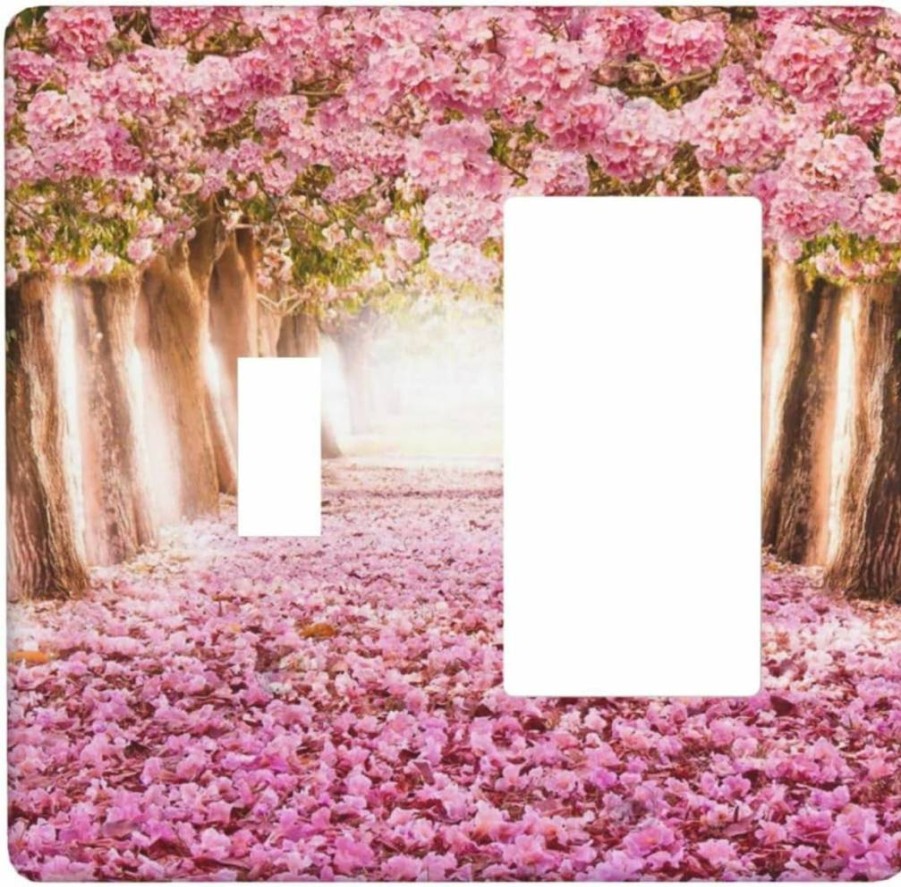 IOFNG Romantic Pink Cherry Blossom Tree Switch Plate Cover, 1-Gang Decora GFCI Outlet Wall Plate, Valentine's Day Wedding Decor, Midway Size Rocker Light Switch Faceplate