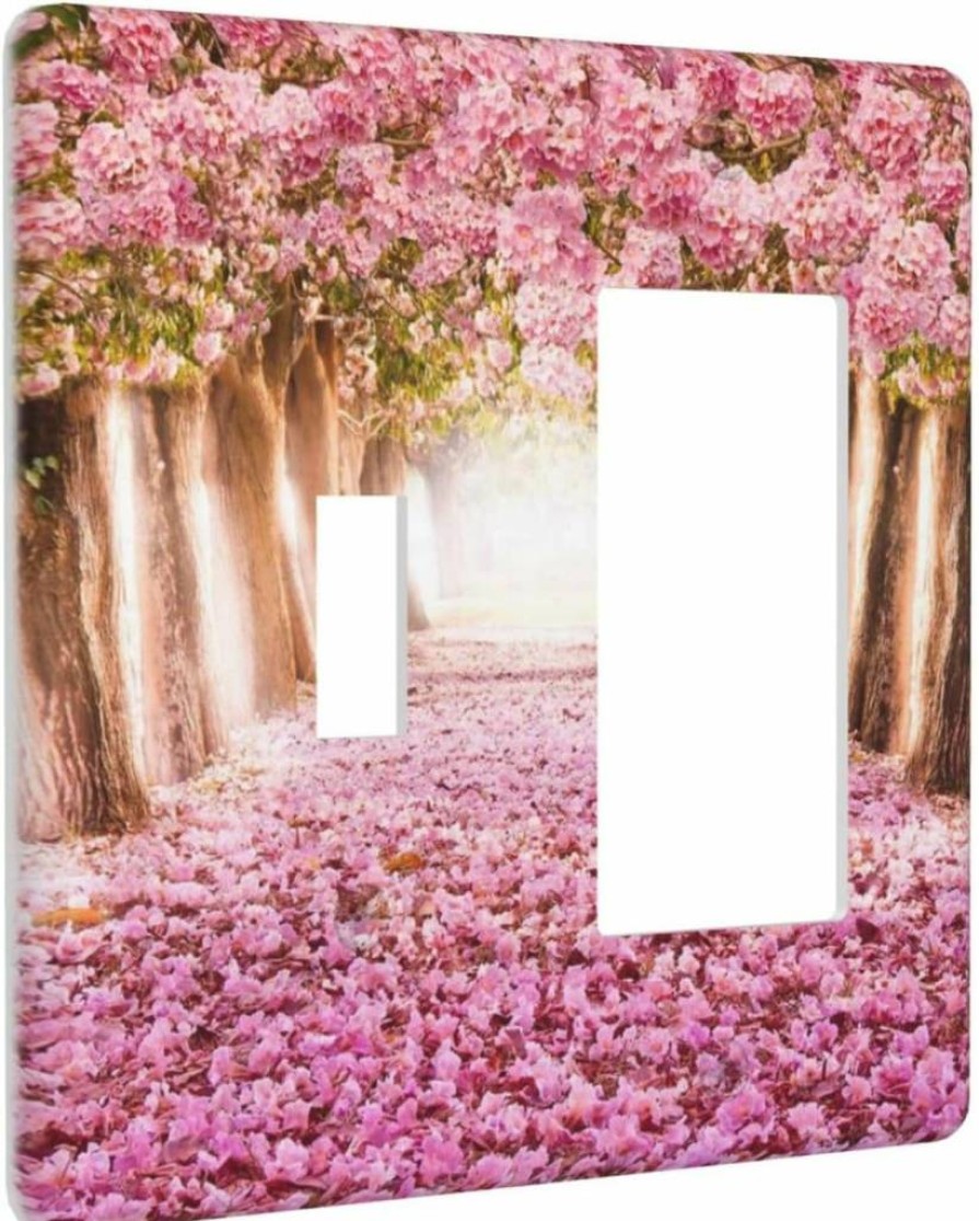 IOFNG Romantic Pink Cherry Blossom Tree Switch Plate Cover, 1-Gang Decora GFCI Outlet Wall Plate, Valentine's Day Wedding Decor, Midway Size Rocker Light Switch Faceplate