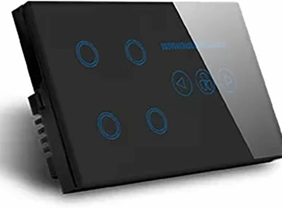 Generic 4-Gang Smart Light Switch with Fan Speed Control, Dimmer, Power Metering, Alexa & Tuya App Remote, Glass Touch Panel (Black)