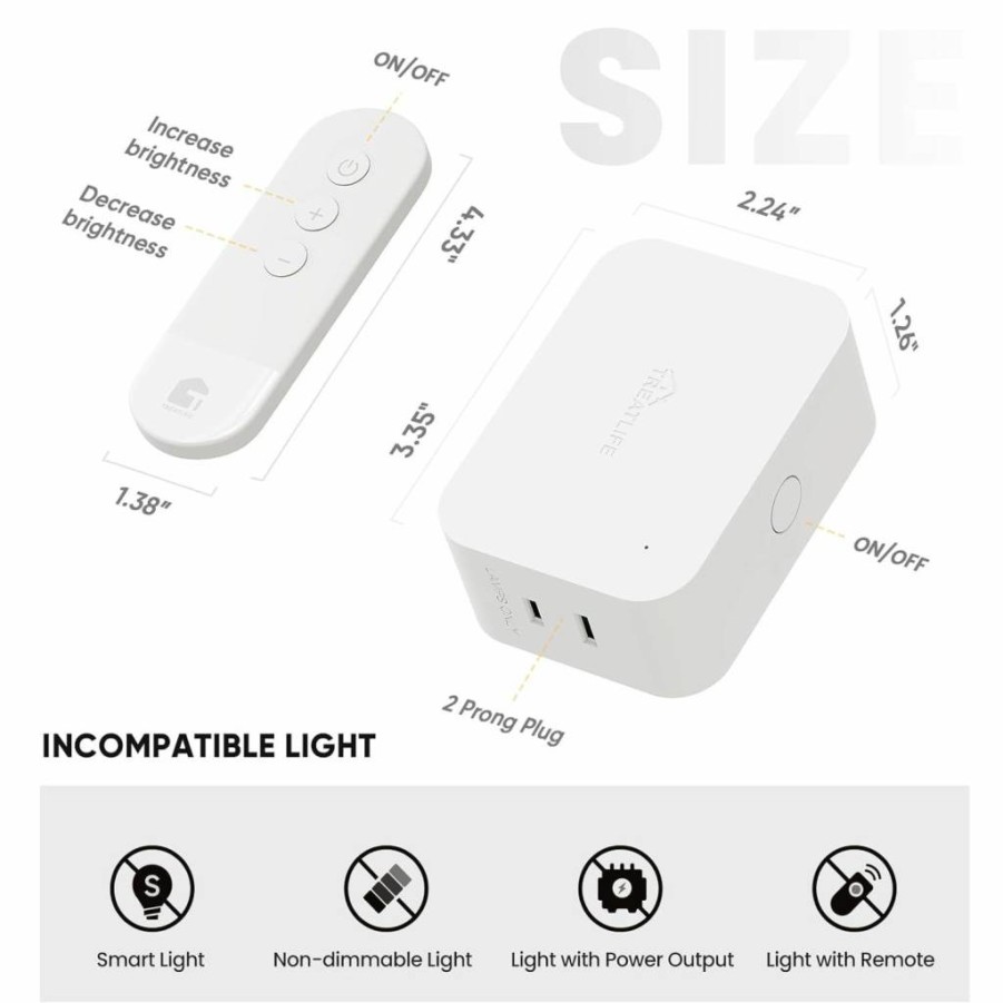 TREATLIFE Wireless Dimmer Plug with Remote Control for Dimmable Bulbs & String Lights, 300W Max, 100Ft Range, 2-in-1 Plug-In Switch, No Smart Features