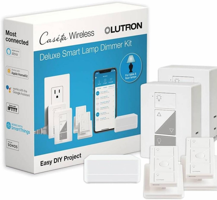 Lutron Caseta Smart Plug-In Lamp Dimmer Kit with Smart Bridge & Pico Remote | Works with Alexa, Google Assistant & Apple HomeKit | P-Bdg-Pkg1P | White