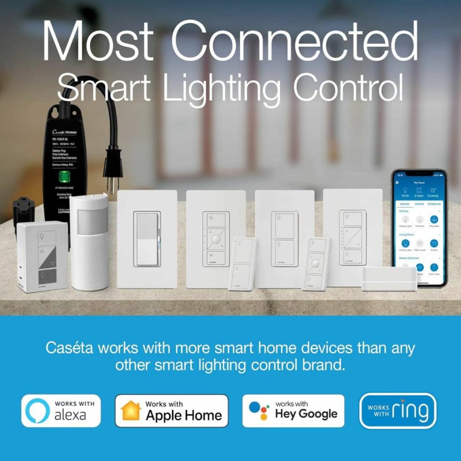 Lutron Caseta Smart Plug-In Lamp Dimmer Kit with Smart Bridge & Pico Remote | Works with Alexa, Google Assistant & Apple HomeKit | P-Bdg-Pkg1P | White