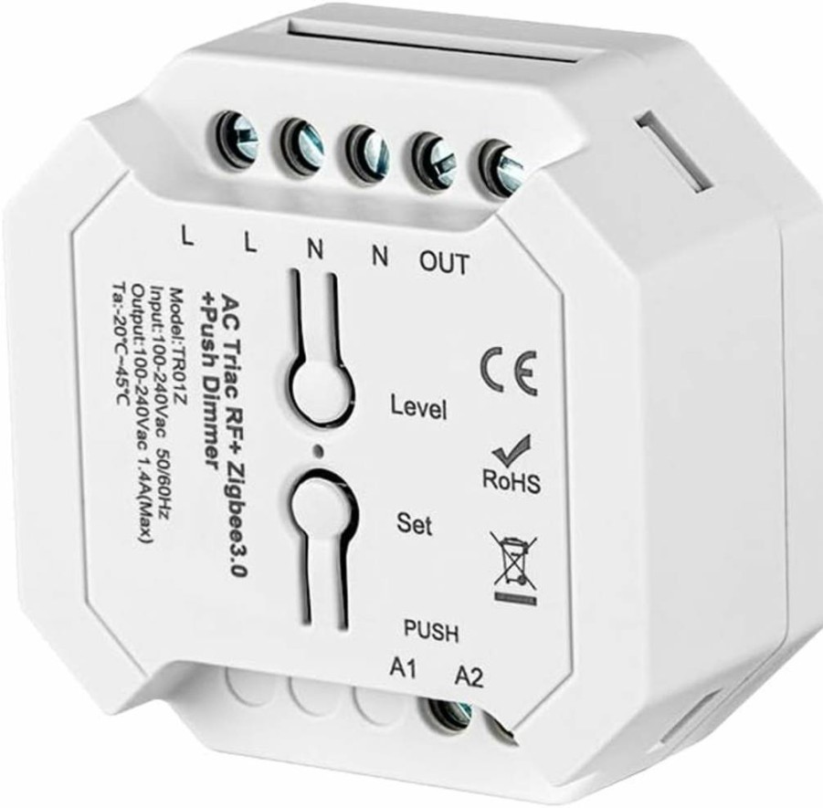 BTF-LIGHTING AC TRIAC Dimmer for Dimmable LED Lights, Incandescent, Halogen - Compatible with Alexa, Google Home, Smart Life, Tuya Smart App - 2.4G RF Remote Brightness Control (110-220V) - Model RC01RFB/WR02RF