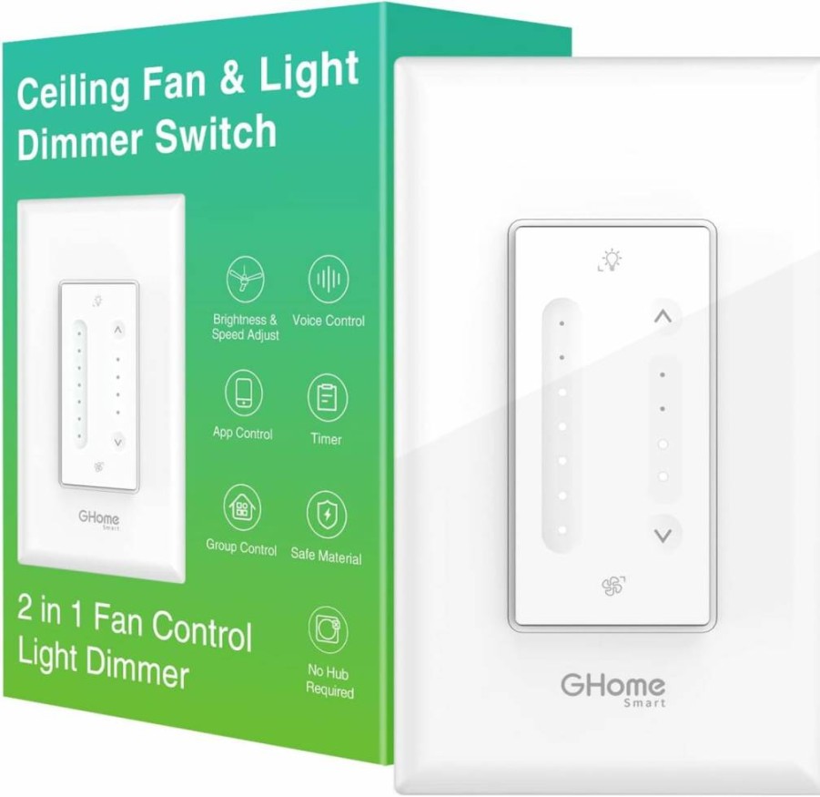 GHome Smart Ceiling Fan and Light Dimmer Switch - 4-Speed Fan Control, Alexa & Google Assistant Compatible, 2.4GHz WiFi, Single-Pole, UL Certified