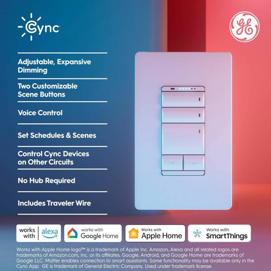 Cync Smart Dimmer Switch - Alexa & Google Home Compatible, Matter Enabled, Easy Installation, Highly Customizable Light Dimmer (1-Pack)