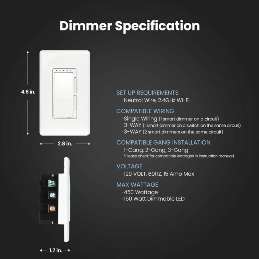Feit Electric Smart Dimmer Switch with WiFi, Works with Alexa & Google Assistant, Requires Neutral Wire, White (Model: Dim/Wifi) - Easy Installation Light Switch