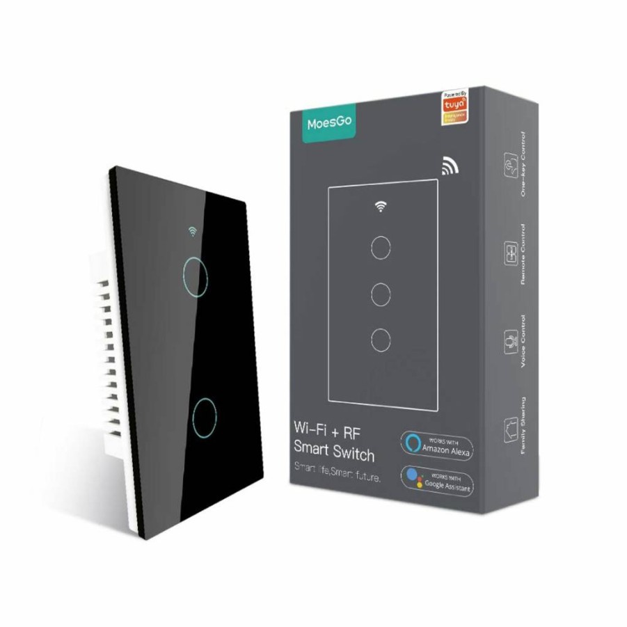 MoesGo Smart Touch Wall Switch 2nd Gen - WiFi & RF433, No Neutral Wire, Works with Alexa, Google Home, Smart Life, Tuya App, Single Pole 110V, 1 Gang, White
