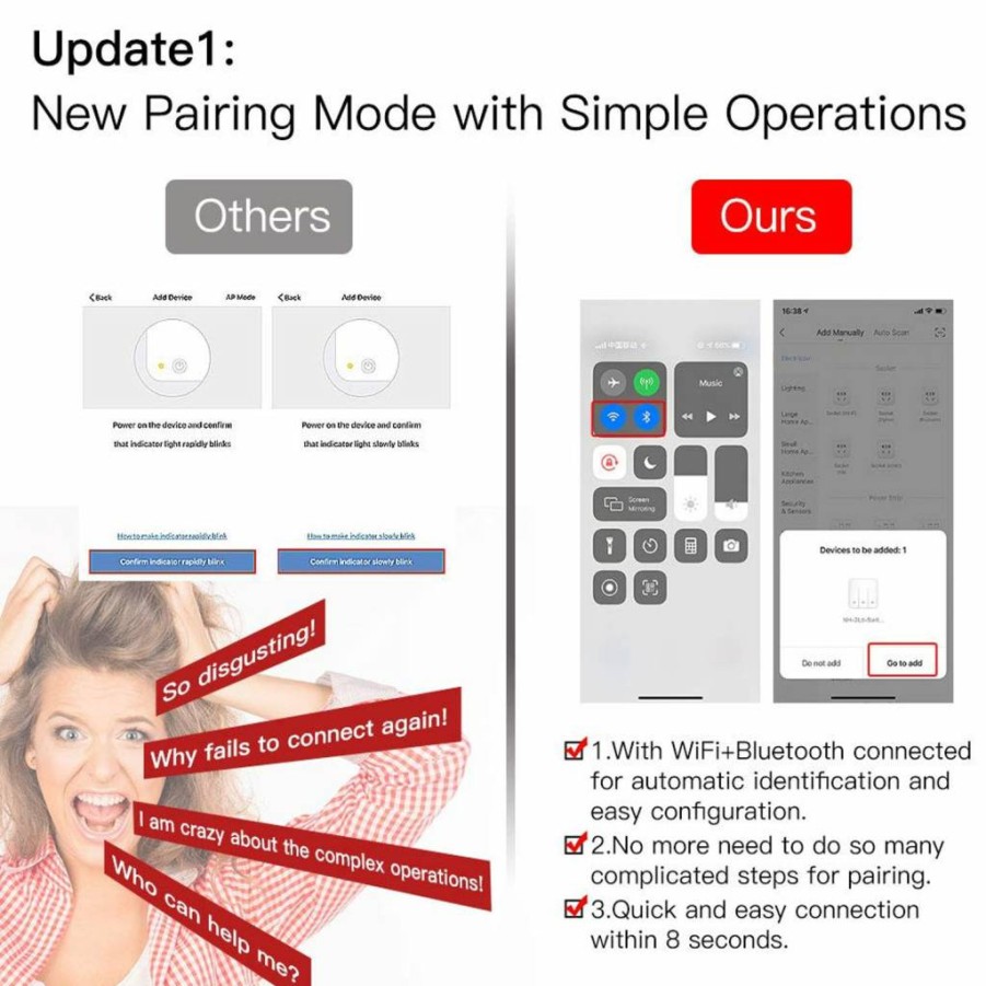 MoesGo Smart Touch Wall Switch 2nd Gen - WiFi & RF433, No Neutral Wire, Works with Alexa, Google Home, Smart Life, Tuya App, Single Pole 110V, 1 Gang, White