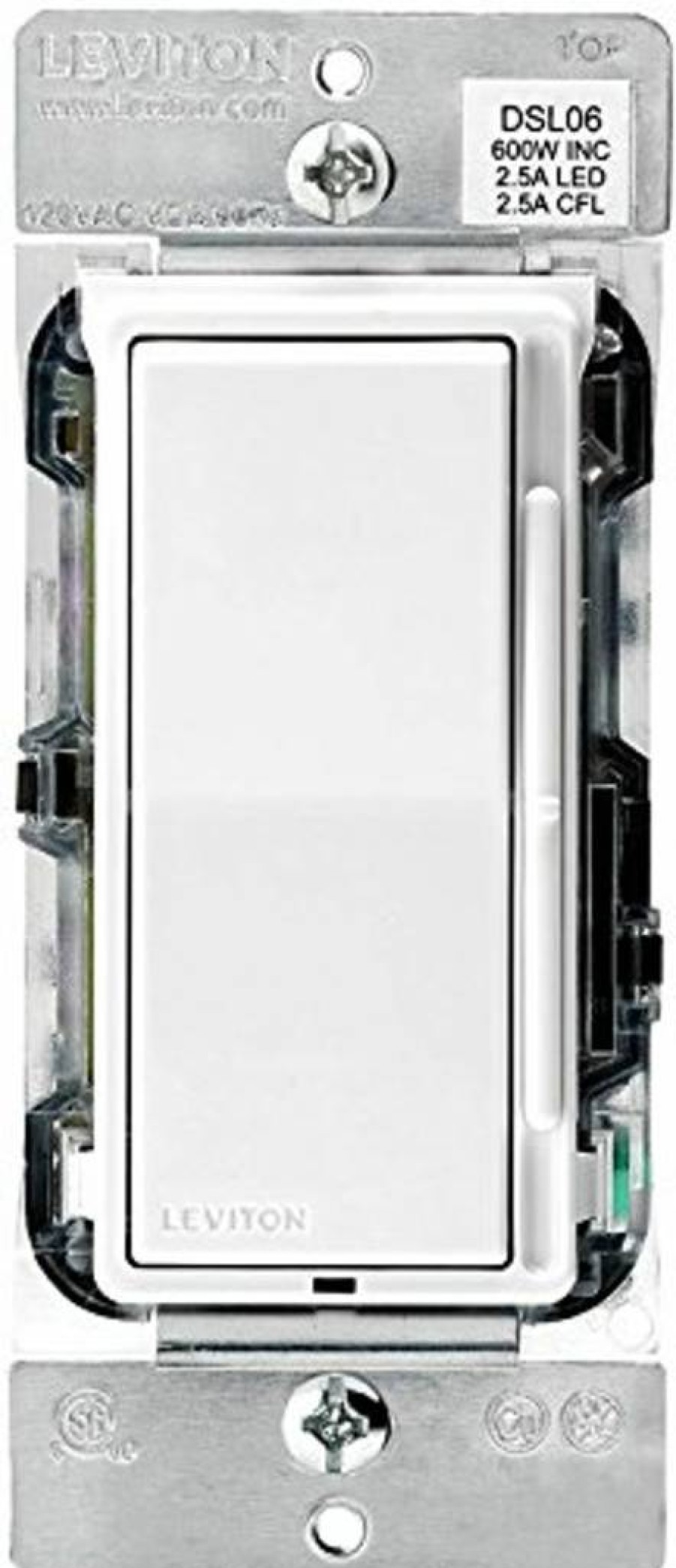 Leviton DSL06-1LM 600W Single Pole 3-Way Rocker Slide Dimmer Switch, White, Universal Dimmer for LED CFL Halogen Incandescent Bulbs