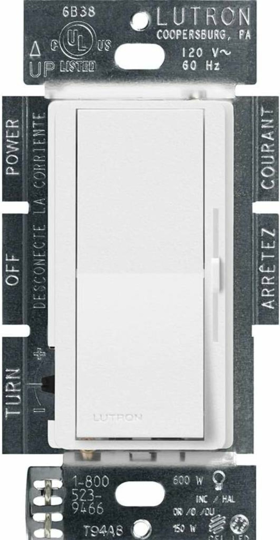 Lutron Diva DVSCCL-153P-SW Dimmer Switch for LED, Halogen, Incandescent Bulbs, 150W, Single-Pole/3-Way, Snow White