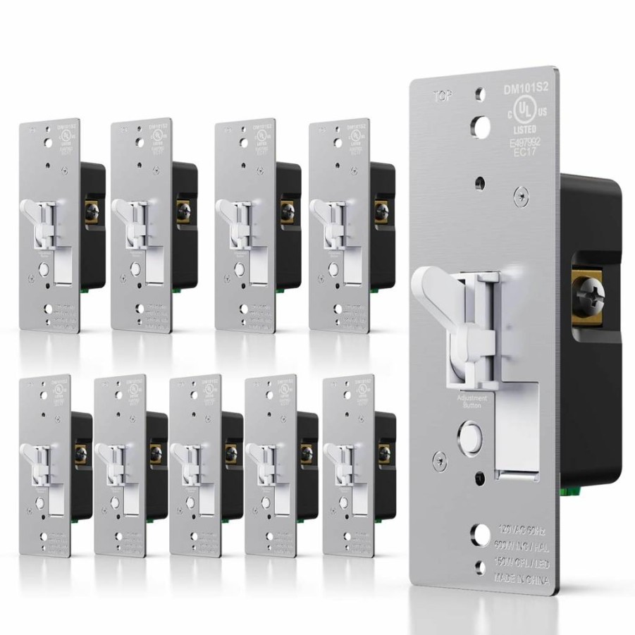 AIDA Toggle Slide Dimmer Switch for LED Lights, CFL, Incandescent – 600W Max, Single-Pole/3-Way, Rocker On/Off with Slider, UL Listed (1 Pack, Wall Plate Not Included)