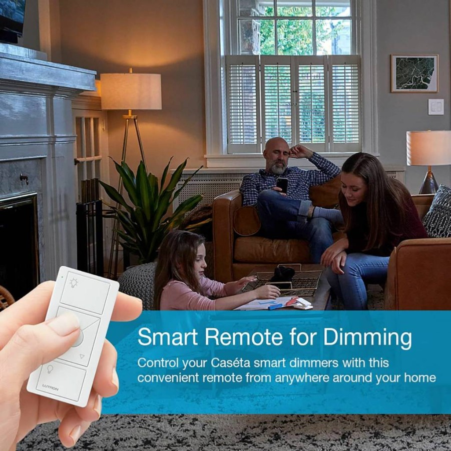 Lutron Pico PJ2-3BRL Remote for Caseta Smart Dimmer Switch, 3-Button White Wireless Light Control for Tabletop or Wall Mount, Adjustable Preset Lighting Levels