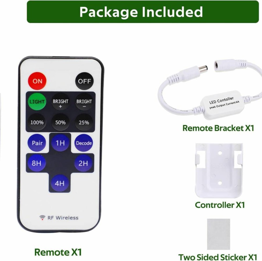 AIBOO Wireless RF Remote Control for Single Color LED Strip Lights, 12V DC Dimmable LED Ribbon, Neon Signs, and Under Cabinet Puck Lights (3528/5050)
