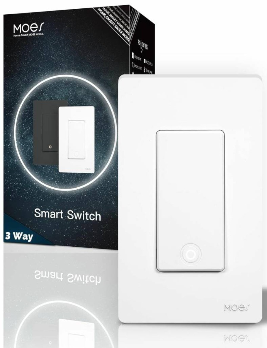 MOES Zigbee 3-Way Smart Light Switch 2 Gang, Neutral Wire Required, Works with Alexa & Google Home, Remote Control Wall Switch