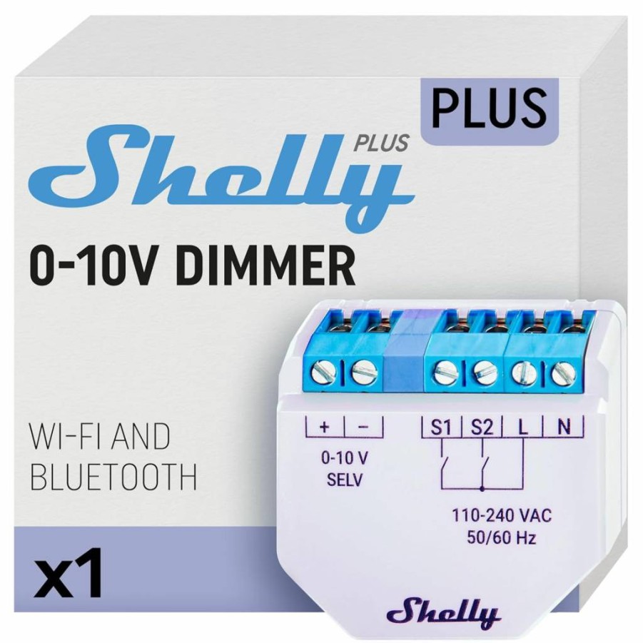 Shelly Plus 0-10V Smart Dimmer Switch - WiFi & Bluetooth Enabled, Alexa & Google Home Compatible, No Hub Required, iOS Android App Control for String Lights & Home Automation