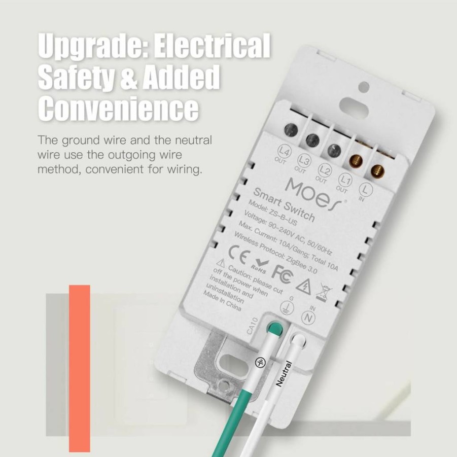 MOES Zigbee Smart Light Switch 2 Gang No Neutral Wire Required, Works with Alexa Google Assistant Tuya Smart Life, 2nd Gen Zigbee Hub Compatible Double Switch