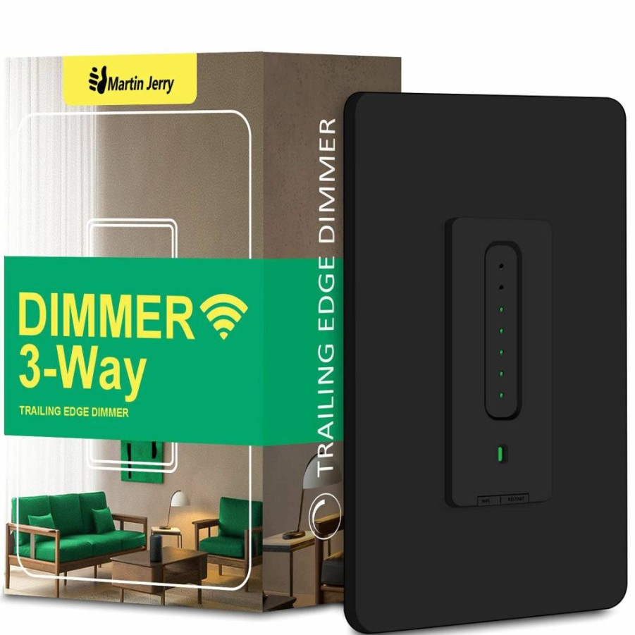 Martin Jerry 3-Way Smart Dimmer Switch - Black Touch Trailing Edge, WiFi Light Switch Compatible with Alexa, Google Home & SmartLife App