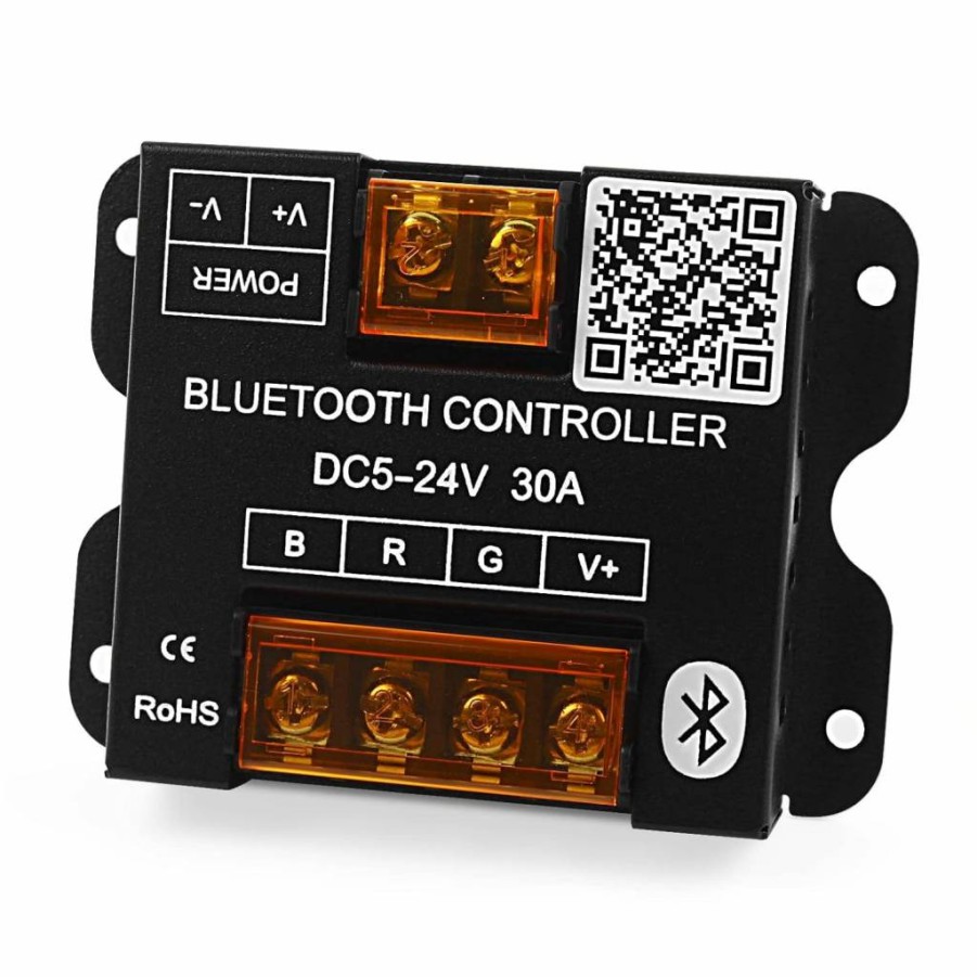 VIPMOON Smart Bluetooth RGB LED Controller - 30A DC5-24V Metal Shell with Timer, App Control for 5050/3528 Strips (iOS/Android)