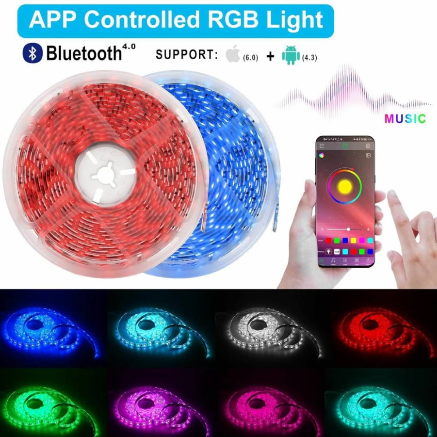 VIPMOON Smart Bluetooth RGB LED Controller - 30A DC5-24V Metal Shell with Timer, App Control for 5050/3528 Strips (iOS/Android)