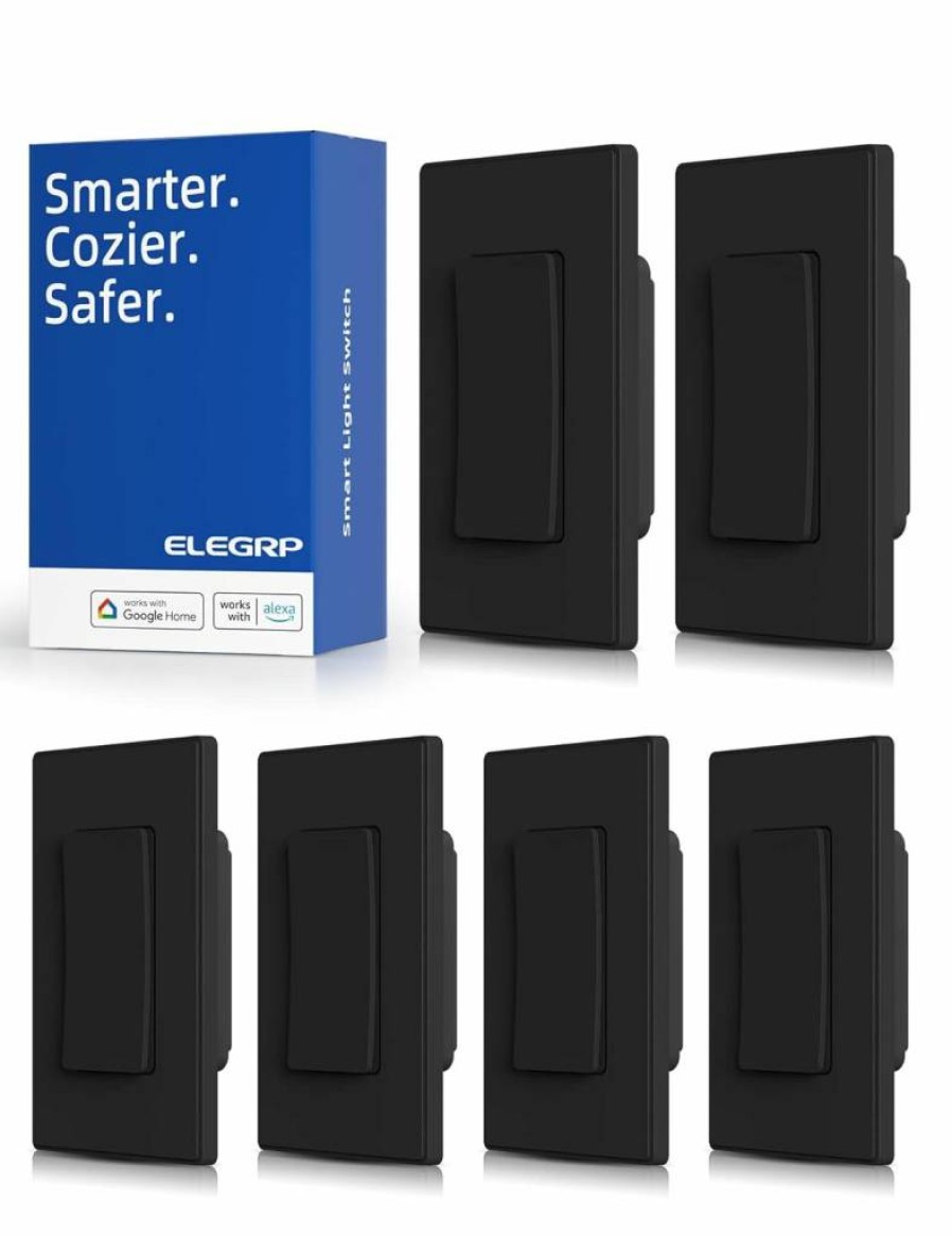 ELEGRP Smart Wi-Fi Light Switch 10 Pack, 2.4GHz Compatible with Alexa & Google Home, No Neutral Wire Required, App & Voice Control, UL Certified, Single Pole, White