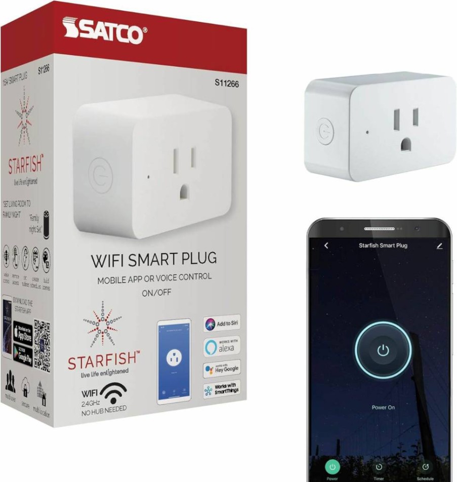 Satco S11270 Smart Plug Outlet - 3 Inch WiFi Enabled, Works with Alexa, Google Assistant, Siri & SmartThings, White, On/Off & Dimmer Control