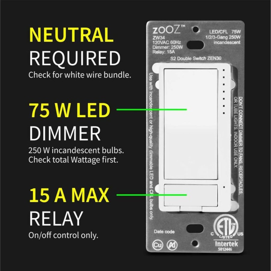ZOOZ Zen30 Z-Wave Plus LR 800 Series White Dual Light and Fan Switch for Smart Home (Hub Required, Compatible with Home Assistant, Hubitat, SmartThings)