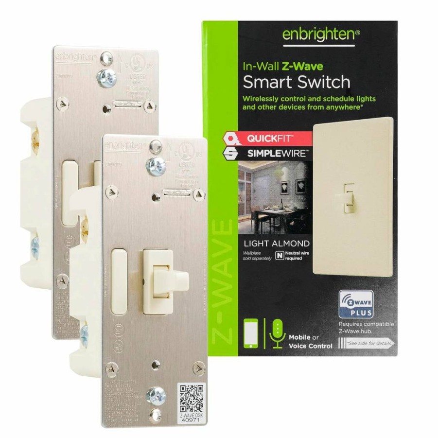 Enbrighten Almond Add-On Smart Switch with Quickfit & Simplewire, Z-Wave/Zigbee Compatible, Works with Alexa & Google Assistant, Smart Home Light Control (Model 12732)