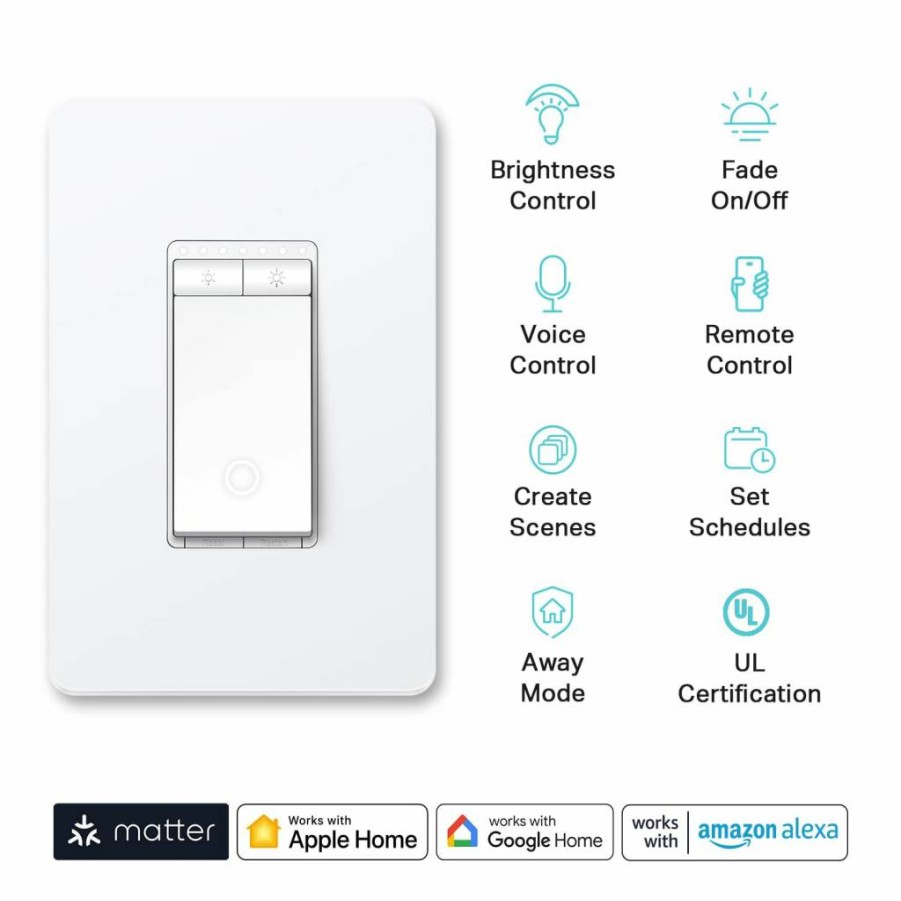 Kasa Smart Matter Dimmer Switch 3-Pack: Voice Control with Siri, Alexa & Google, UL Certified, Timer & Scheduling, Easy Install, 2.4GHz Wi-Fi, Neutral Wire Required, Single Pole