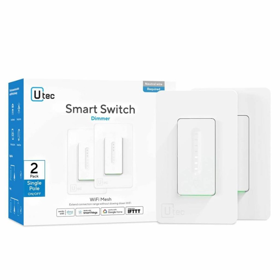 U-tec Smart Dimmer Switch 2 Pack, WiFi Single-Pole Light Switch for Dimmable LED Bulbs, Works with Alexa & Google Assistant, SmartThings Compatible, No Hub Required, FCC/ETL Certified, 2.4GHz Wireless Only