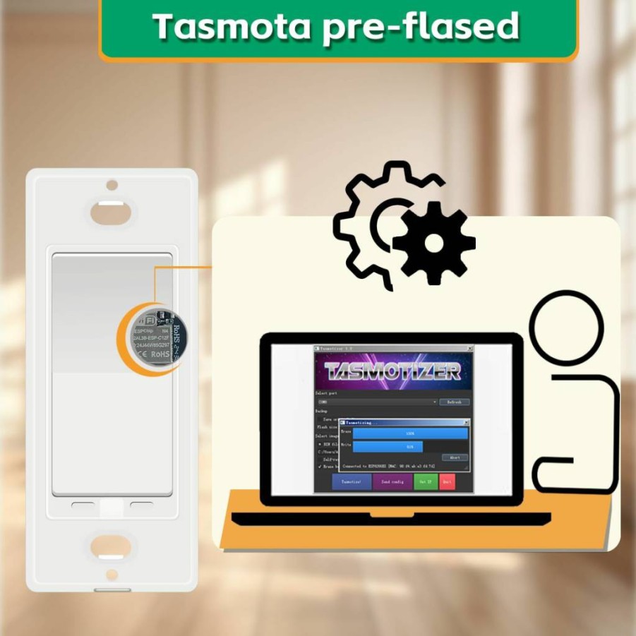 Martin Jerry Smart Dimmer Switch with HomeKit & Matter Support, Tasmota Pre-Installed on ESP32, Single Pole White Light Switch (1-Pack)