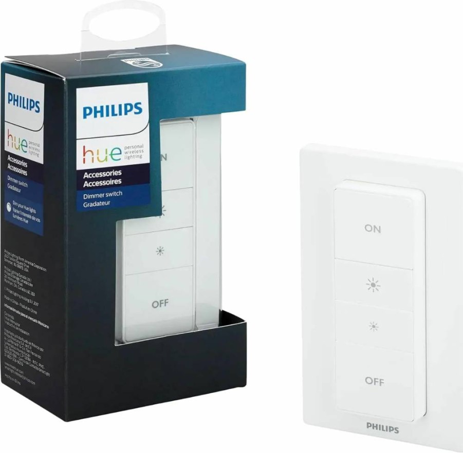Generic Wireless Light Dimmer Switch Remote Control - Compatible with Philips Hue (Requires Hue Bridge), Easy Installation, On/Off & Brightness Adjustment, 1-Pack, White