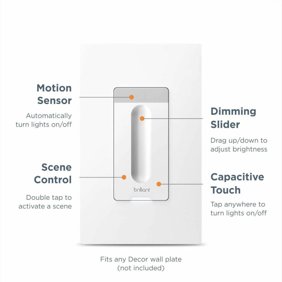 Brilliant Smart Dimmer Switch (White) — Works with Alexa, Google Home, Apple HomeKit, Hue, LIFX, SmartThings, TP-Link, Wemo & More | WiFi Light Switch