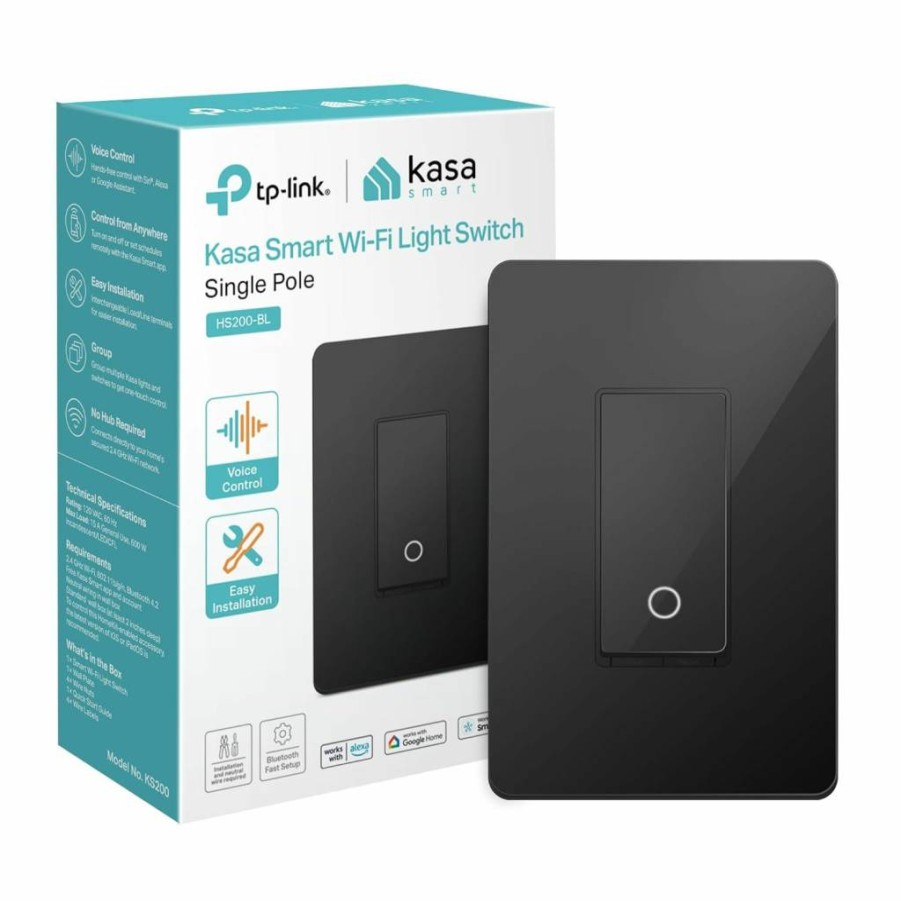 Kasa Smart HS220 Wi-Fi Dimmer Switch - Single Pole, Neutral Wire Required, Alexa & Google Home Compatible, UL Certified, Hub-Free, Black