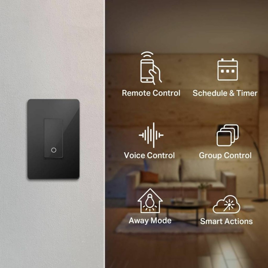 Kasa Smart HS220 Wi-Fi Dimmer Switch - Single Pole, Neutral Wire Required, Alexa & Google Home Compatible, UL Certified, Hub-Free, Black