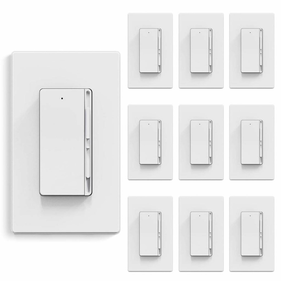 ELEGRP 5-Pack Matte White Digital Dimmer Switch for LED/CFL (300W) & Incandescent/Halogen (600W), Single Pole/3-Way Slide Dimmer with Wall Plate, UL Listed