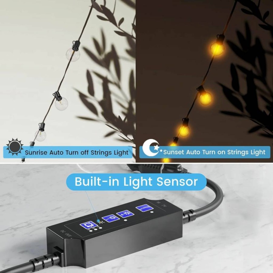 OHLUX Outdoor Smart Dimmer Plug for String Lights - 360W Weatherproof Timer Switch with Dusk to Dawn & Memory Function, Patio Light Controller
