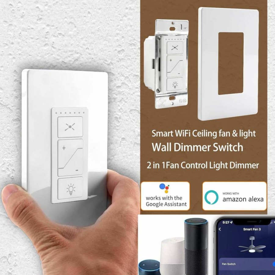 Humpptom Smart Wi-Fi Ceiling Fan Control & Dimmer Light Switch, Alexa & Google Home Compatible, Single Pole, Voice & App Control