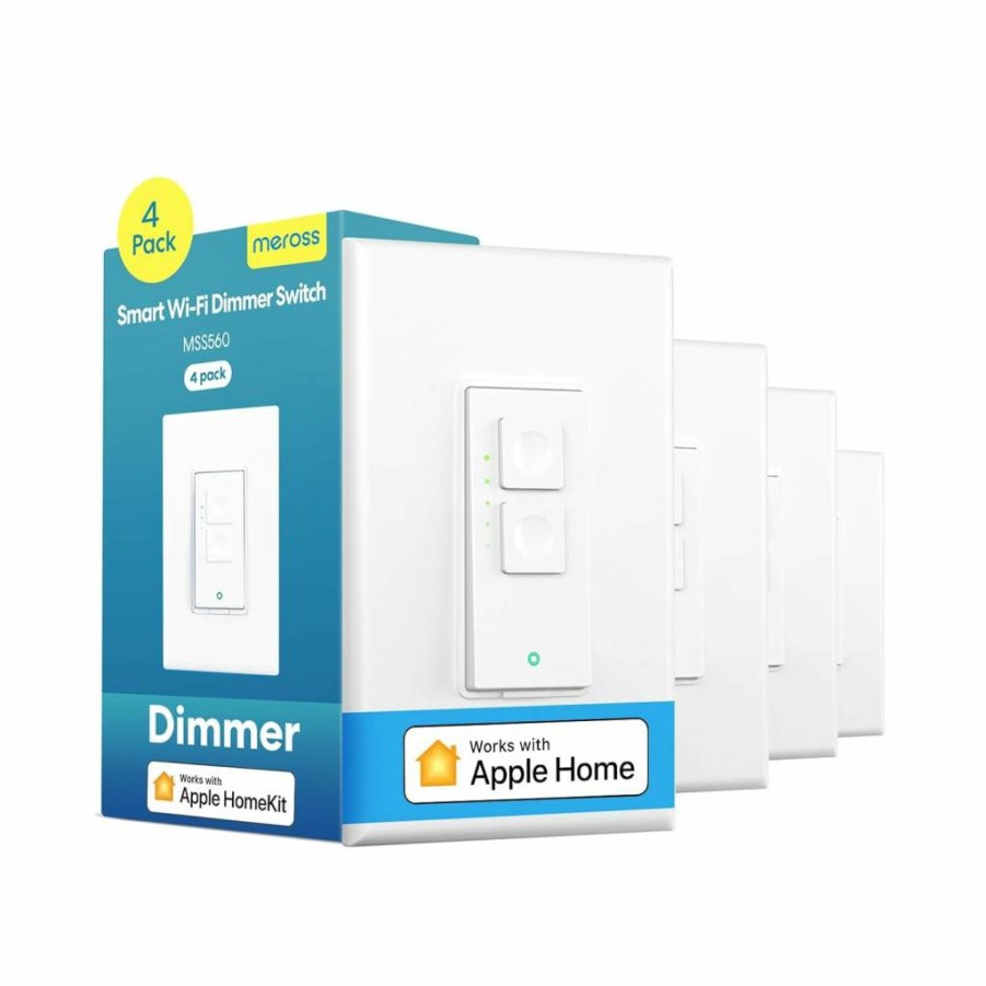 Meross 4 Pack Smart Dimmer Switch for Apple HomeKit, Alexa & Google Assistant, 2.4GHz WiFi Light Switch, No Hub Required, Neutral Wire Needed, Works with Dimmable LED, Remote Control & Scheduling