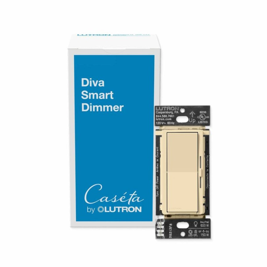 Lutron Diva Smart Dimmer Switch 2-Pack for Caseta Smart Lighting, No Neutral Wire Required, Works with LED Lights, 150W, Single-Pole/3-Way, White (DVRF-6LS-WH-2) – Requires Lutron Smart Hub