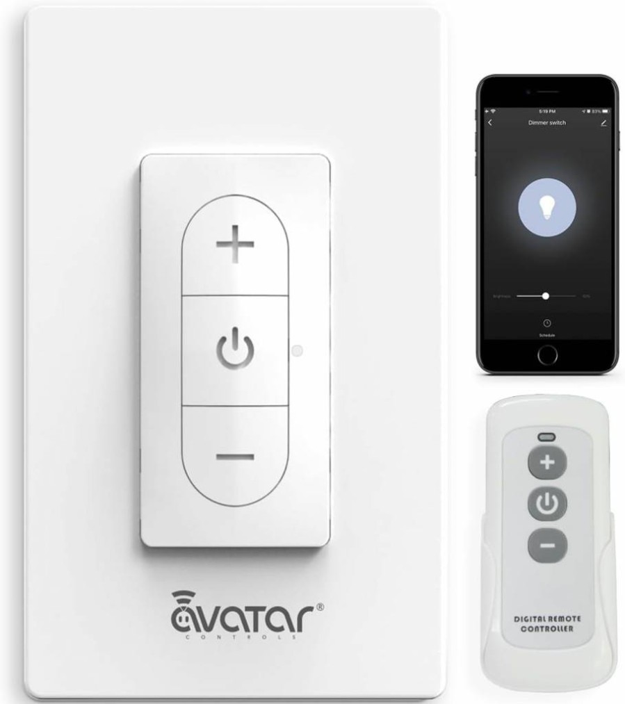 Avatar Controls Wi-Fi Smart Dimmer Switch with Remote, Alexa & Google Home Compatible, No Hub Required, Neutral Wire Needed, Single Pole In-Wall Light Switch